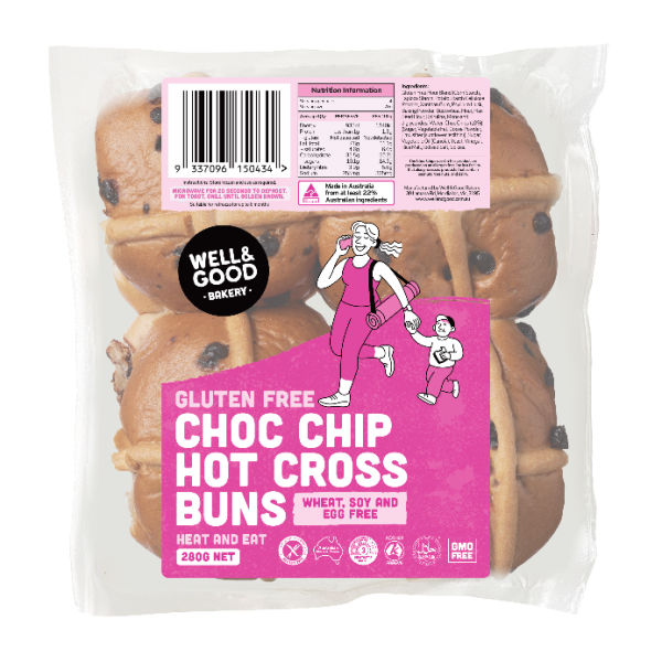 Gluten Free Choc Chip Hot Cross Buns (4 x 70g)