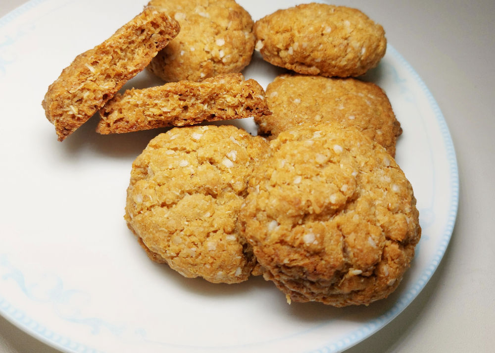 Gluten Free Anzac Biscuits on a white plate