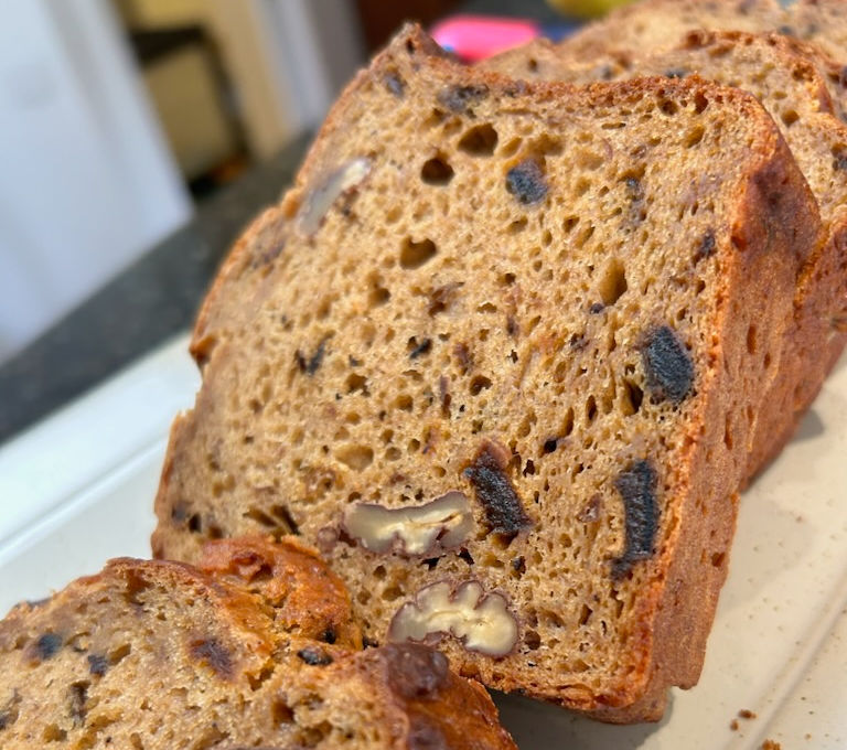 Slices of Gluten Free Pecan and Date Banana Bread