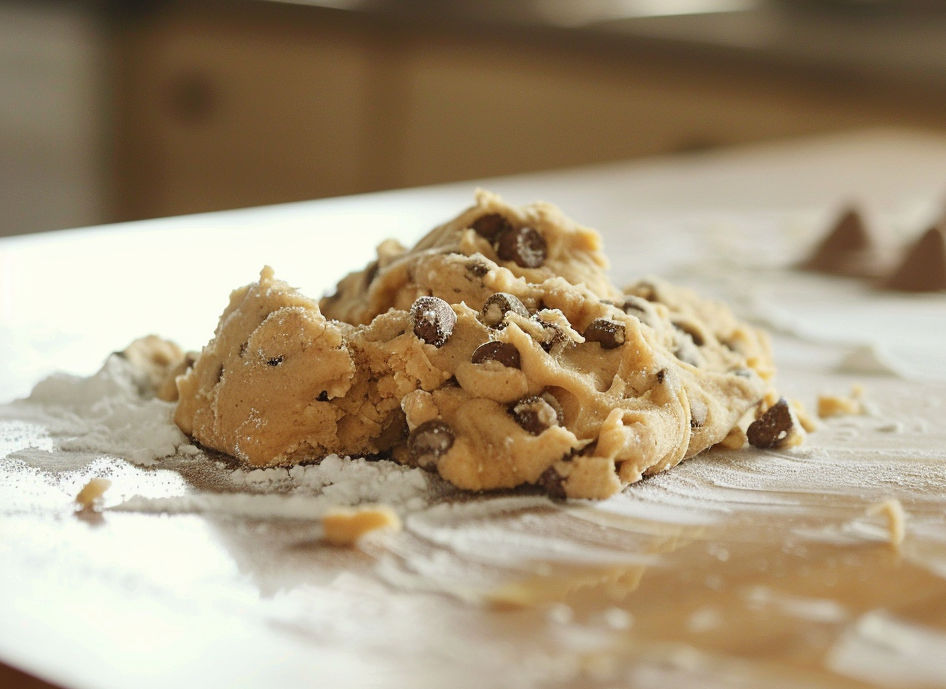 Home made cookie dough on a kitchen bench.