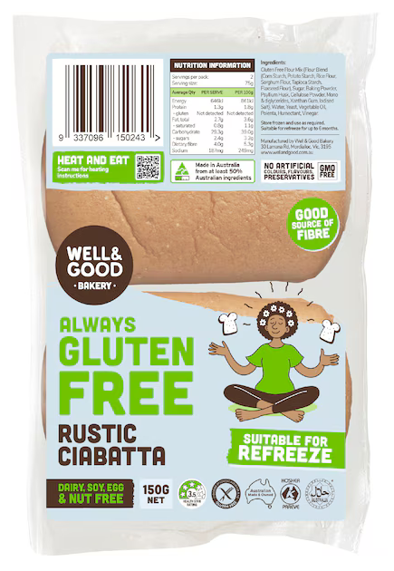 Well & Good Gluten Free Rustic Ciabatta Rolls